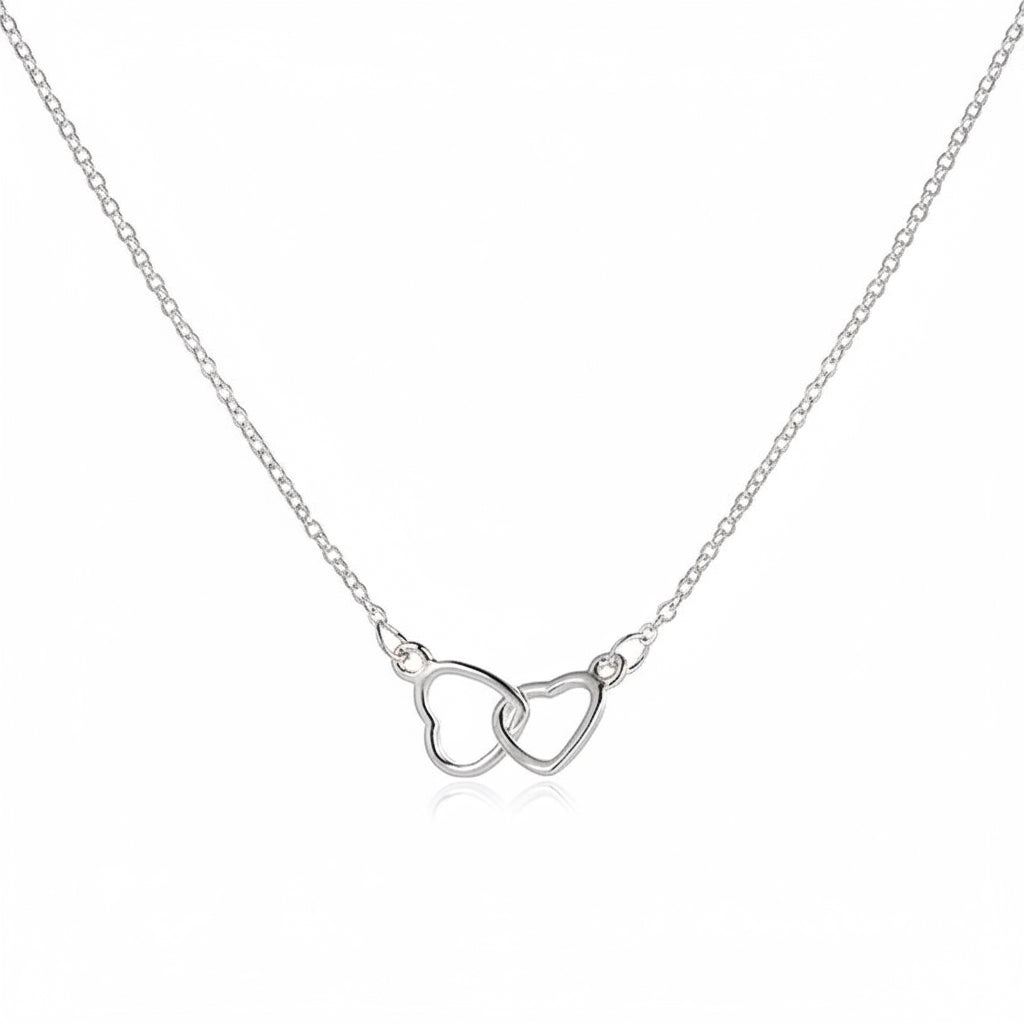 Collar de doble anillo de corazón plata
