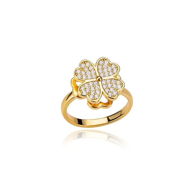 Anillo giratorio de trébol de cuatro hojas oro - additional image 5