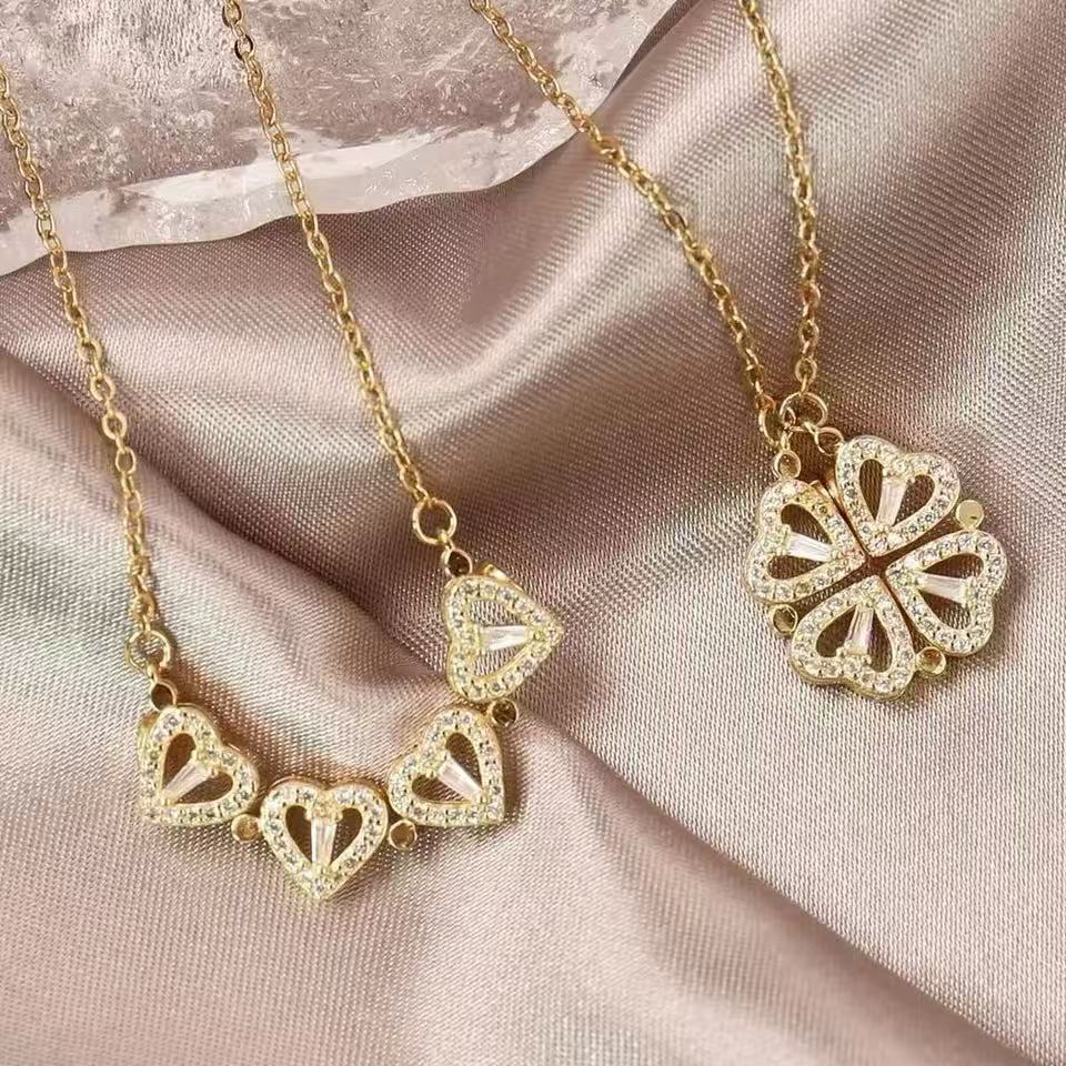 Collar con colgante de trébol transformable oro